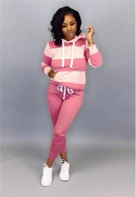 Woman Tracksuit Early Spring Autumn Leopard Pathwork Hoodies Long Sleeve Sweatshirt Sports Outfits Pant Two Pieces Set Women Set